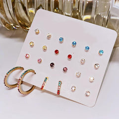 12 Piece Rainbow Set With Crystals 18K White Gold Plated Earring in 18K White Gold Plated ITALY Design