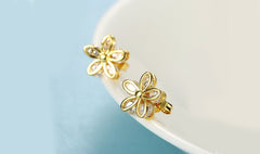 14K Gold Plated White  Elements Pav'e Paisley Stud Earrings