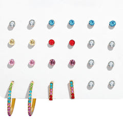 12 Piece Rainbow Set With Crystals 18K White Gold Plated Earring in 18K White Gold Plated ITALY Design