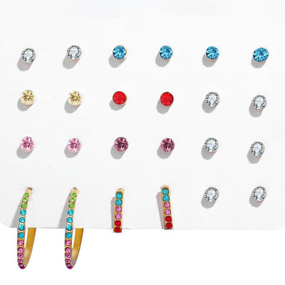 12 Piece Rainbow Set With Crystals 18K White Gold Plated Earring in 18K White Gold Plated ITALY Design