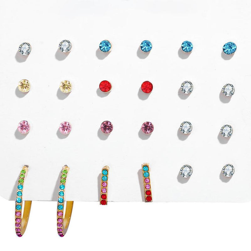 12 Piece Rainbow Set With Crystals 18K White Gold Plated Earring in 18K White Gold Plated ITALY Design