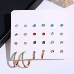 12 Piece Rainbow Set With Crystals 18K White Gold Plated Earring in 18K White Gold Plated ITALY Design