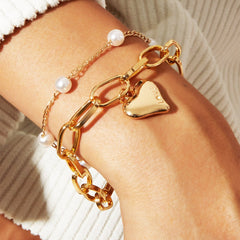 2 Piece Heart and Pearl Bracelet Set 18K Gold Plated Bracelet ITALY Design