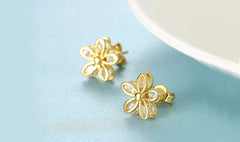 14K Gold Plated White  Elements Pav'e Paisley Stud Earrings