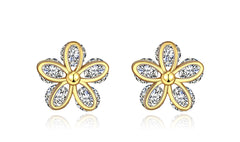 14K Gold Plated White  Elements Pav'e Paisley Stud Earrings