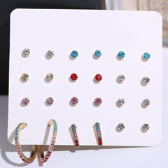 12 Piece Rainbow Set With Crystals 18K White Gold Plated Earring in 18K White Gold Plated ITALY Design